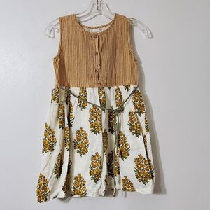 Jo Baby Girls Sz 10 Dress Off White Yellow Floral And Stripes Print